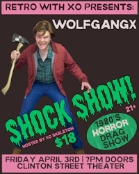 a flyer for the shock show with a man holding an ax