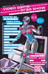 a poster for retro 2k with an image of a woman holding a cell phone